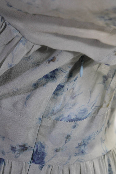 Love Shack Fancy Women's Silk Floral Puff Sleeve Ruffle Maxi Dress Blue Size 0
