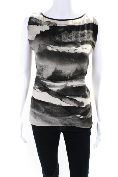 Rag & Bone Womens Gray Abstract Print Silk Boat Neck Sleeveless Blouse Top Size8