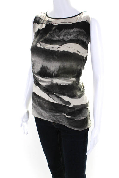 Rag & Bone Womens Gray Abstract Print Silk Boat Neck Sleeveless Blouse Top Size8