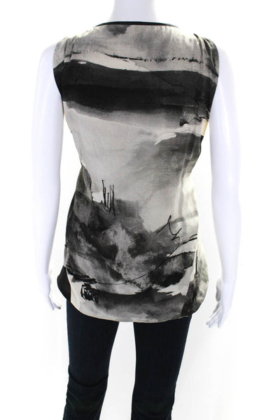 Rag & Bone Womens Gray Abstract Print Silk Boat Neck Sleeveless Blouse Top Size8