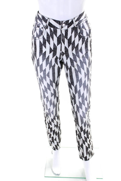 Etoile Isabel Marant Womens Cotton Abstract Print Jeans White Black Size 38
