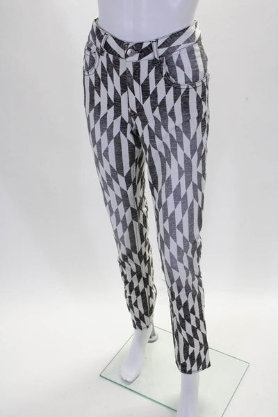 Etoile Isabel Marant Womens Cotton Abstract Print Jeans White Black Size 38