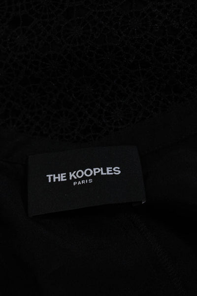 The Kooples Womens Silk Crochet Detail V Neck Tank Top Black Size 1