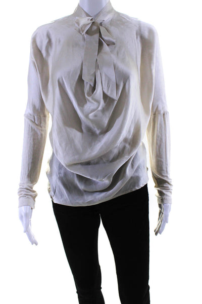 Gold Hawk Womens Silk Key Hole Neck Long Sleeves Blouse White Size Small
