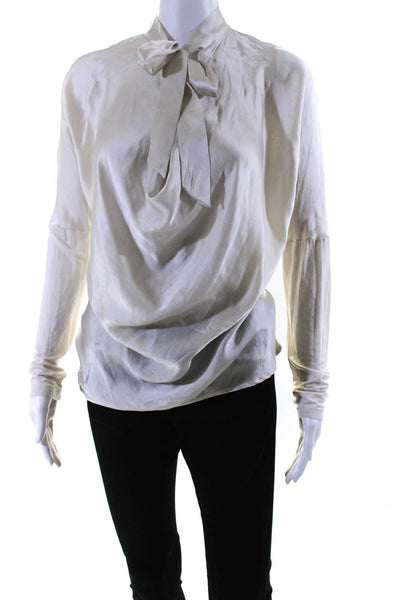 Gold Hawk Womens Silk Key Hole Neck Long Sleeves Blouse White Size Small