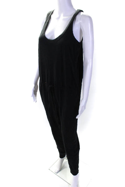Leallo Womens Black Cotton Scoop Neck Sleeve Cuff Ankle Jumpsuits Size M