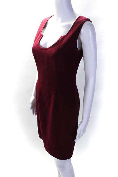 Bill Blass Womens Notched Scoop Neck Sleeveless Sheath Dress Burgundy Red Size S