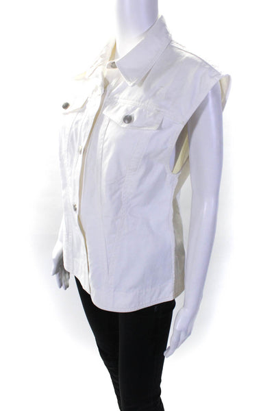 LVIR Womens Denim Collared Button Up Cargo Pockets Vest White Size L