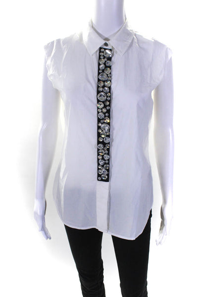 Marc Jacobs Womens Cotton Beaded Placket Sleeveless Blouse Top White Size 8