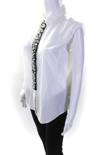 Marc Jacobs Womens Cotton Beaded Placket Sleeveless Blouse Top White Size 8
