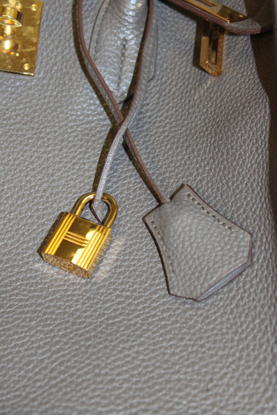 Hermes Womens 2011 Goatskin Leather Yellow Gold Hardware Togo Birkin 35 Gray Han