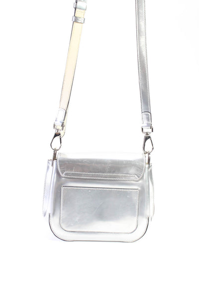 Tods Women's Snap Closure Leather Crossbody Handbag Silver Size M