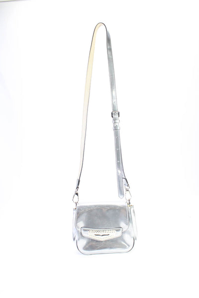 Tods Women's Snap Closure Leather Crossbody Handbag Silver Size M