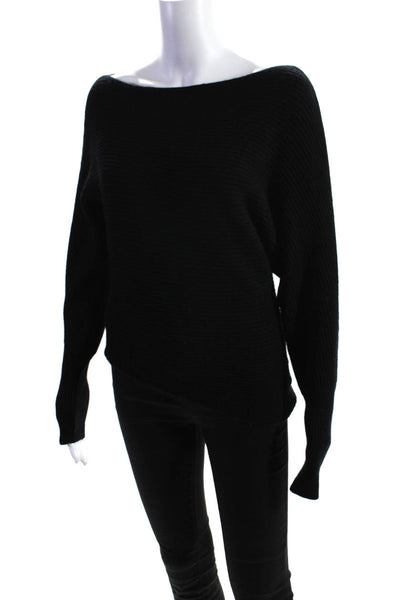 Intermix Womens Black Ribbed Wool Boat Neck Long Sleeve Sweater Top Size S