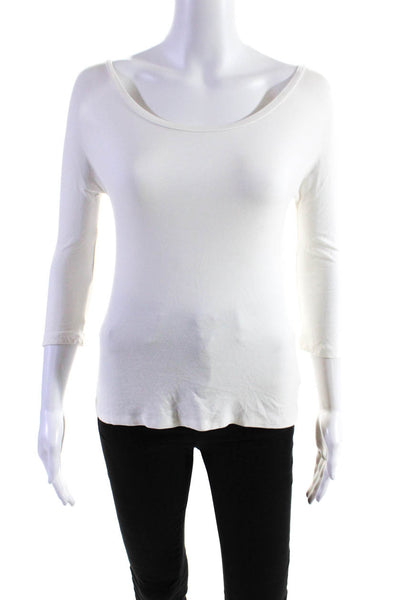 Max Mara Womens Scoop Neck Long Sleeve Pullover T-Shirt Blouse White Size S