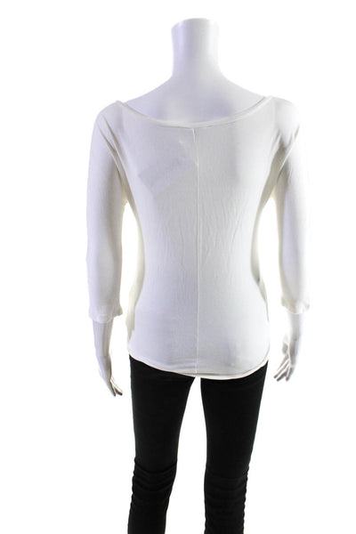 Max Mara Womens Scoop Neck Long Sleeve Pullover T-Shirt Blouse White Size S