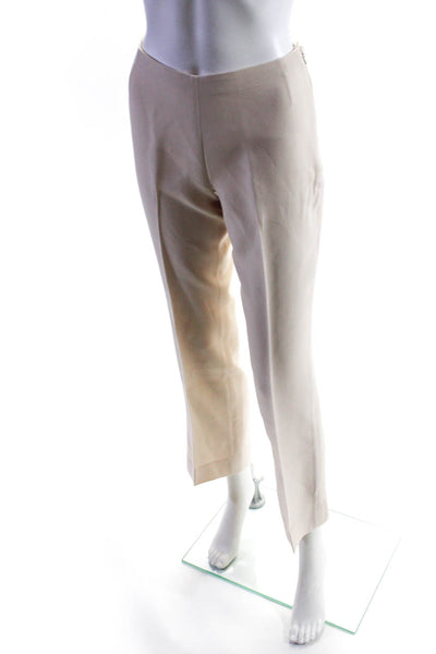 Akris Womens Wool Darted Pleated Side Zipped Straight Leg Pants Beige Size 2