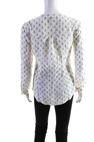 Joie Womens Silk Anchor Print Button Down Shirt White Blue Size Extra Small
