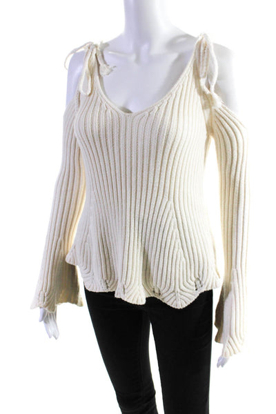 Intermix Womens Cold Shoulder Long Sleeves Sweater White Cotton Size Petite