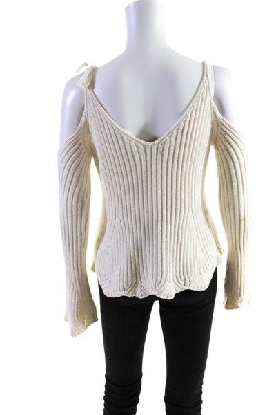 Intermix Womens Cold Shoulder Long Sleeves Sweater White Cotton Size Petite