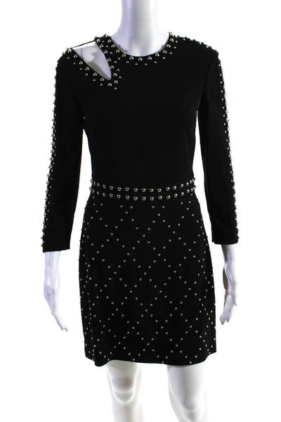 ALC Women's Round Neck Studs Long Sleeves Mini Dress Black Size 2