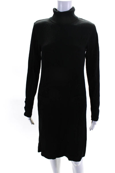 Worth Womens Long Sleeve Turtleneck Midi Sweater Dress Black Wool Size Small