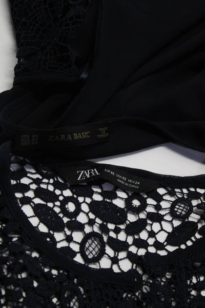 Zara Womens Textured Long Sleeve Blouse Open Front Cardigan Navy Size XS Lot 2