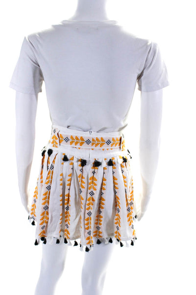 Dodo Bar Or Women's Cotton Embroidered Gingham Blouse Skirt Set Yellow Size L
