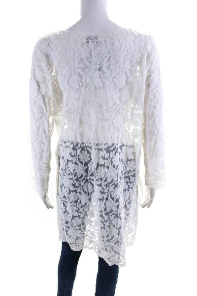 Juliet Dunn Women's Lace Long Sleeve Double Slit Longline Blouse White Size 3