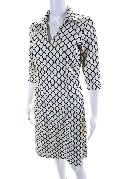 J. Mclaughlin Womens Abstract Print Collared Tunic Dress White Black Size XS