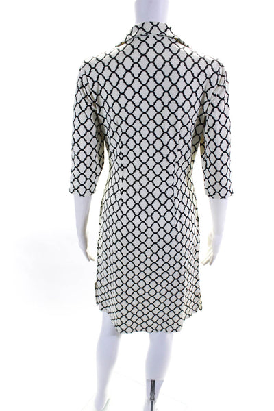 J. Mclaughlin Womens Abstract Print Collared Tunic Dress White Black Size XS