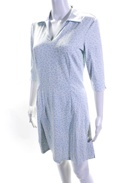 J. Mclaughlin Womens Leopard Print Half Sleeve Tunic Dress White Blue Size XS