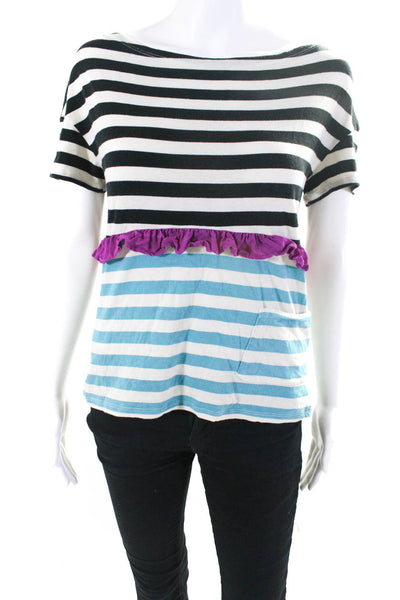 Aquilano Rimondi Women's Cotton Striped Ruffle T-shirt Multicolor Size 44