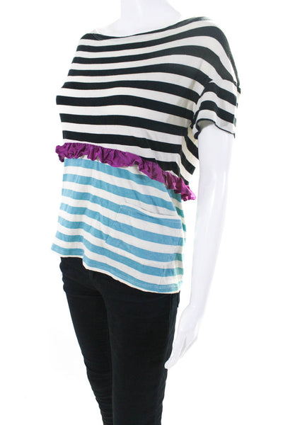 Aquilano Rimondi Women's Cotton Striped Ruffle T-shirt Multicolor Size 44