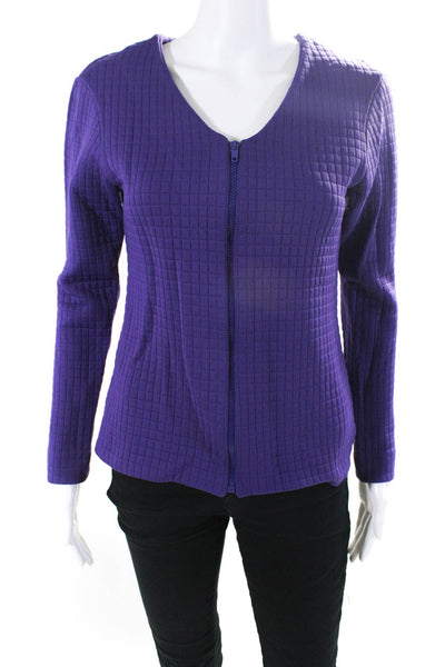 Quinta Colonna Women's Long Sleeve Front Zip V-Neck Quilted Top Purple Size 44