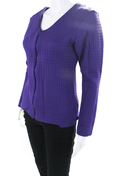 Quinta Colonna Women's Long Sleeve Front Zip V-Neck Quilted Top Purple Size 44