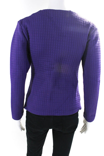 Quinta Colonna Women's Long Sleeve Front Zip V-Neck Quilted Top Purple Size 44