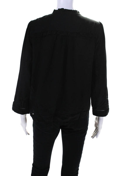 Point Sur Women's Round Neck 3/4 Sleeves Silk Blouse Black Size S