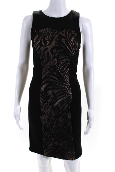 BCBG Max Azria Womens Lace Panel Sleeveless Ponte Sheath Dress Black Size Small