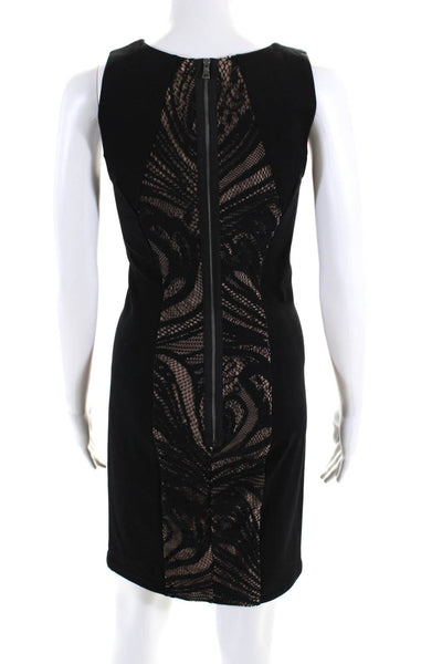 BCBG Max Azria Womens Lace Panel Sleeveless Ponte Sheath Dress Black Size Small