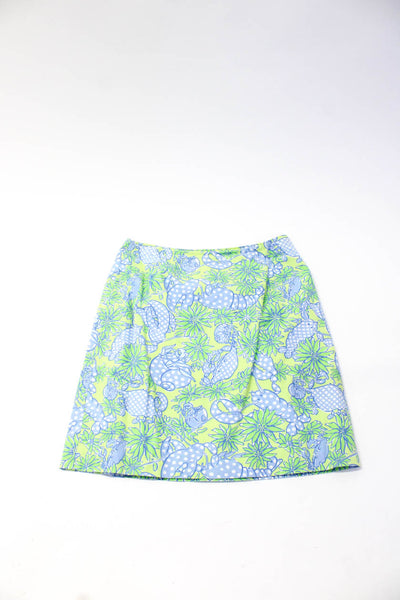 Lilly Pulitzer Womens Travel Shorts Floral Hermit Crab Skirt Blue Green 2 Lot 2