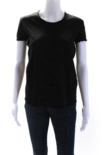 R+A Womens Cotton Animal Print Short Sleeve Pullover T-Shirt Black Size XS