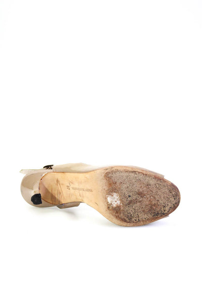 Manolo Blahnik Women's Leather Peep Toe Slingback Heels Brown Size 7