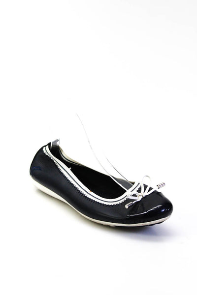 Geox Women's Leather Round Toe Striped Trim Bow Flats Navy Blue Size 9