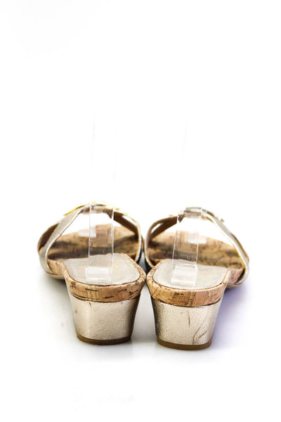Stuart Weitzman Women's Metallic Leather Open Toe Sandals Gold Size 6.5