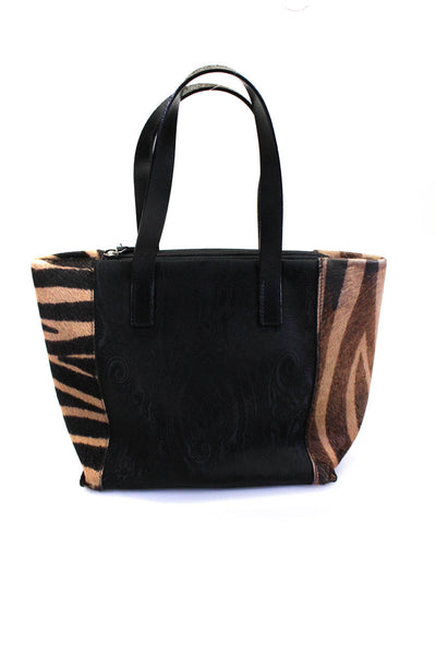 Etro Women's Zip Closure Top Handle Black Brown Handbag Size M