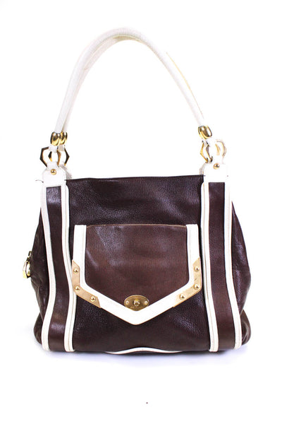 Zac Posen Women's Zip Closure Leather Top Handle Handbag Brown Size M
