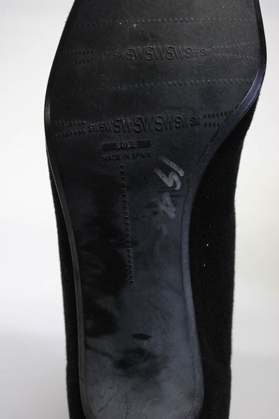 Stuart Weitzman Women's Square Toe Embellish Suede Shoe Black Size 9.5