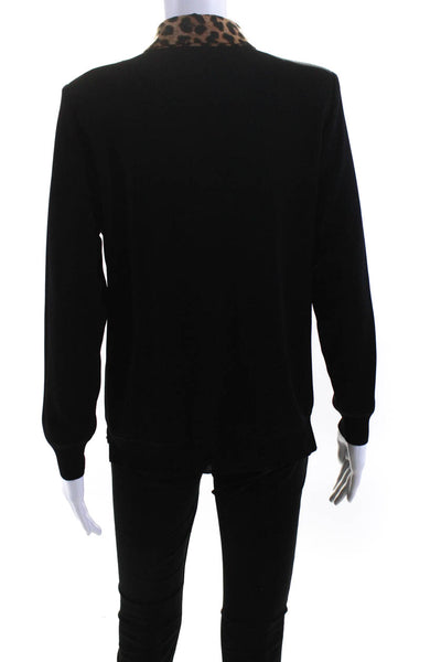 Exclusively Misook Women's Collar Long Sleeves Pullover Sweater Black Size L