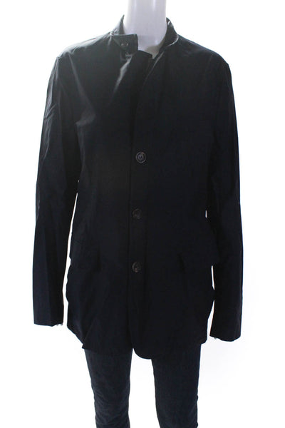 Luciano Barbera Womens Button Zip Front Crew Neck Light Jacket Navy Blue IT 50